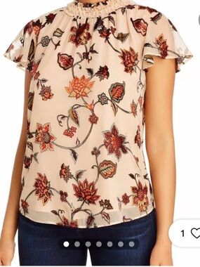 Daniel Rain • Smocked Neck Floral Flutter Sleeve Top